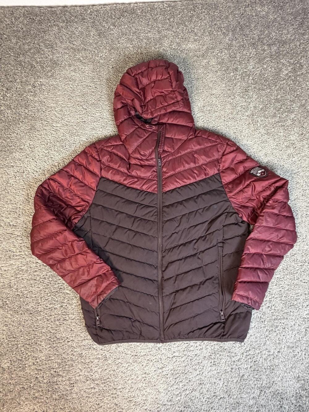 Superdry Jacket Mens XL Red Puffer Hooded Insulated Lined Zip Pockets